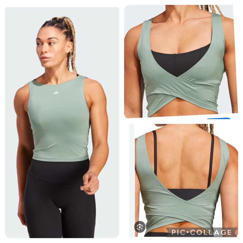 NWT Adidas Yoga Studio Crop Tank Reversible Aeroready Black Cross-Front Size XL